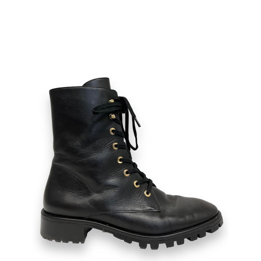 STUART WEITZMAN Black Leather Lace-Up Laine Combat Boots Booties 37 US 7